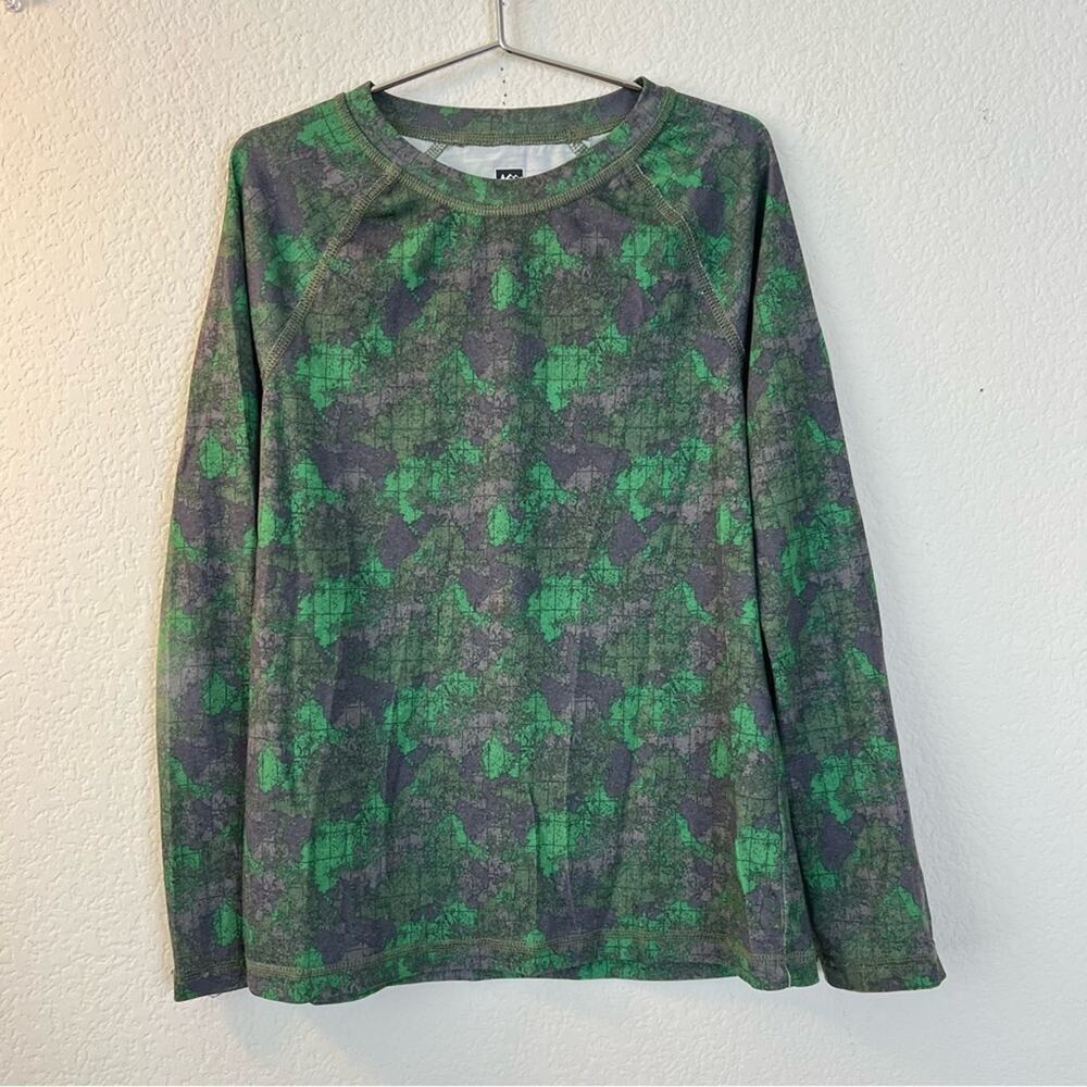 REI Kids map print long sleeve tee top green gray